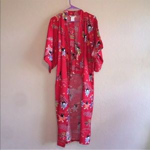 NWOT Vintage 70s Red Kimono Robe With Waist Sash